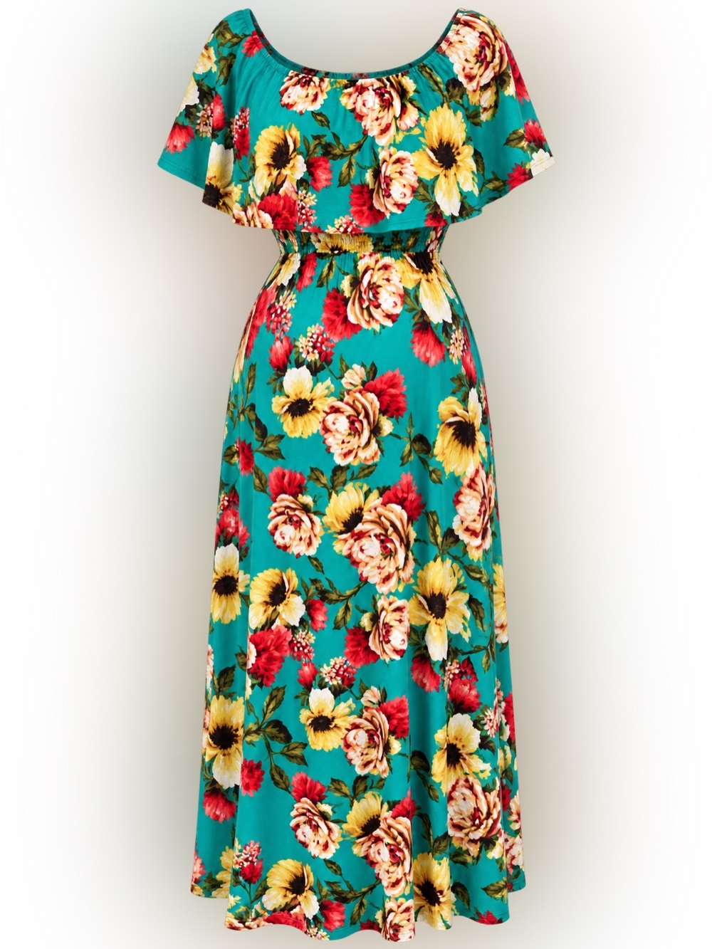 Teal Floral Off-Shoulder Maternity Maxi Dress by Pinkblush